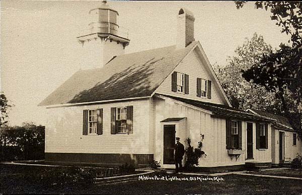 1916 Postcard with Keeper Davenport at Mission Point Lighthouse